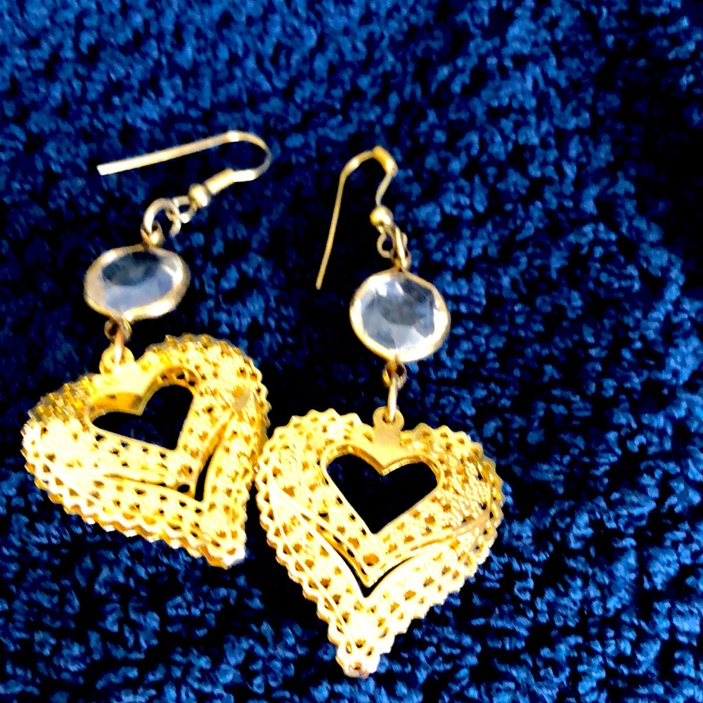 Gold tone pierced heart earrings
